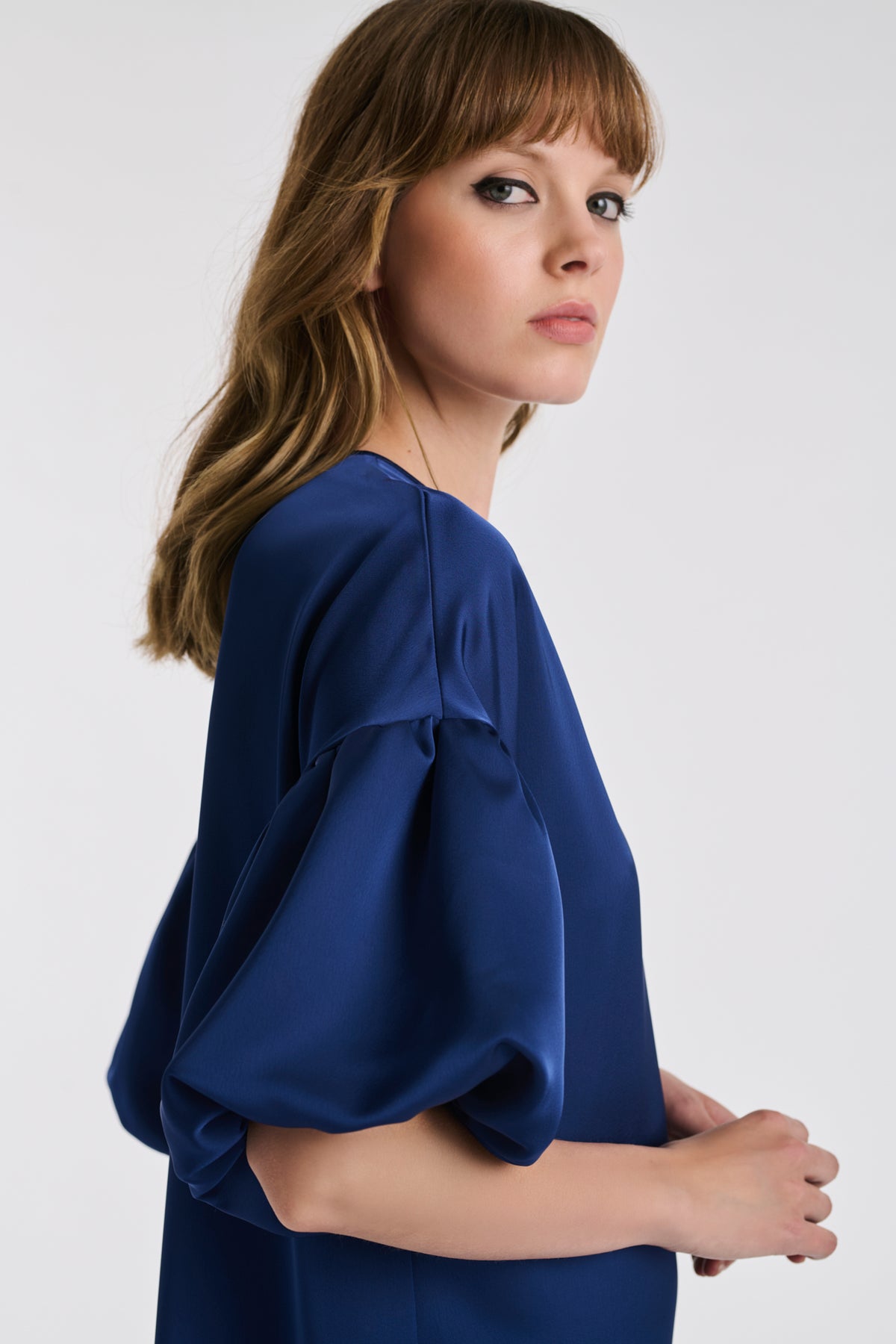 Satin puff sleeve dress