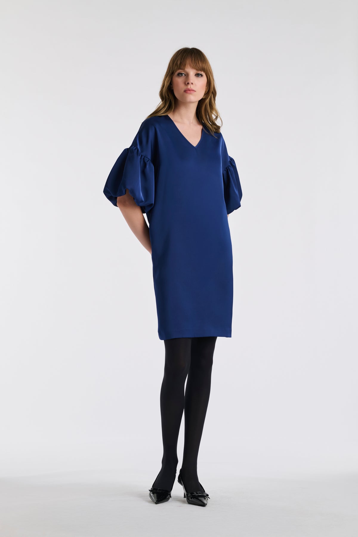 Satin puff sleeve dress