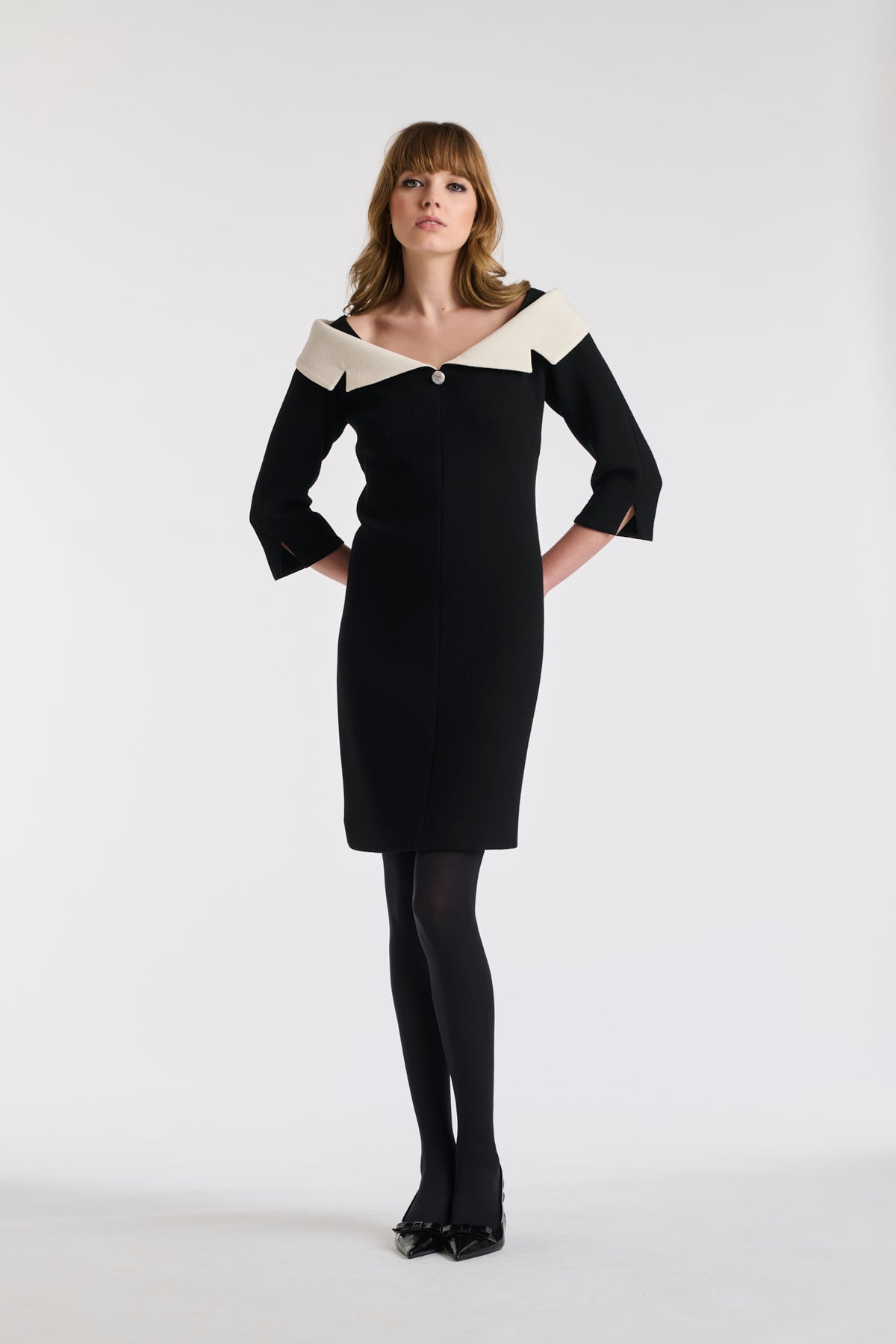 Wool crêpe Bardot neck dress