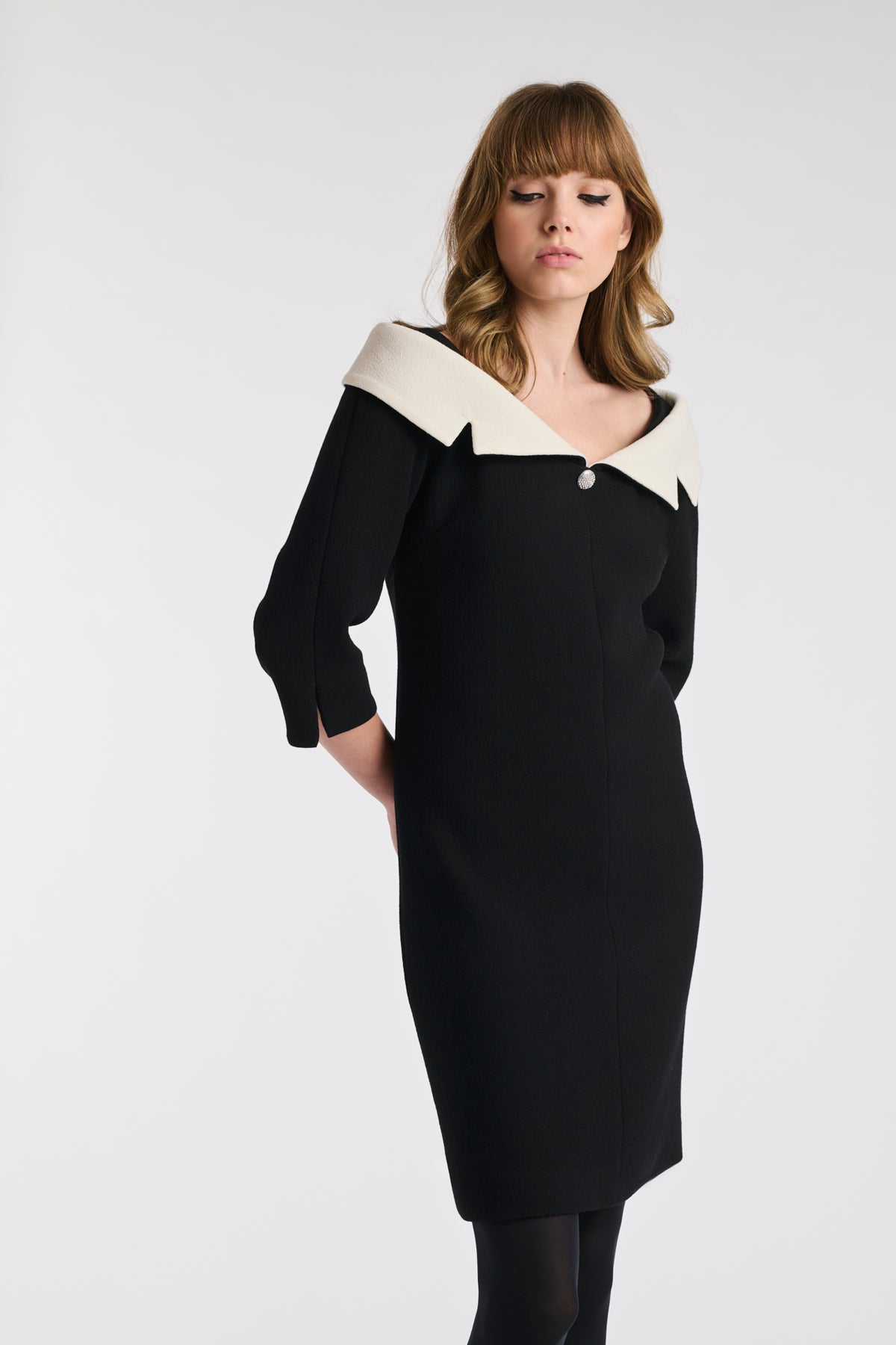 Wool crêpe Bardot neck dress