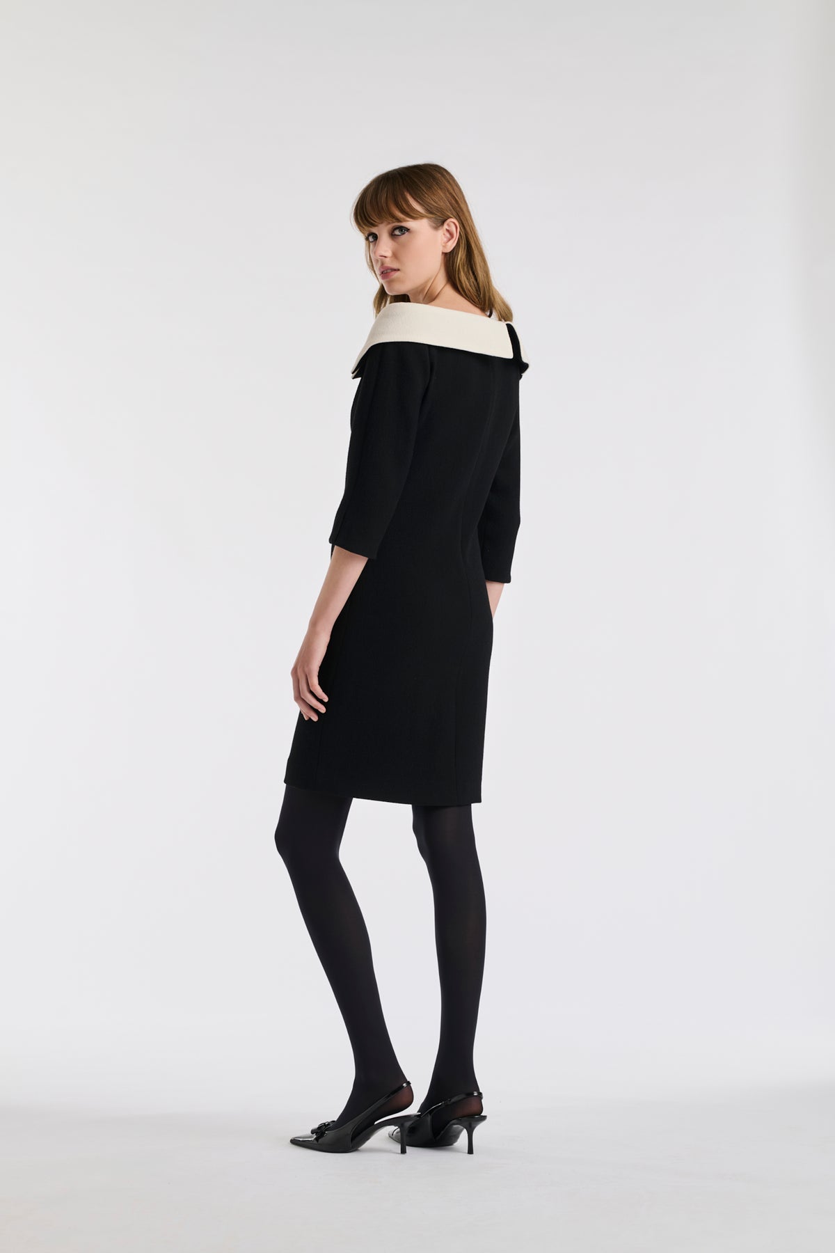 Wool crêpe Bardot neck dress