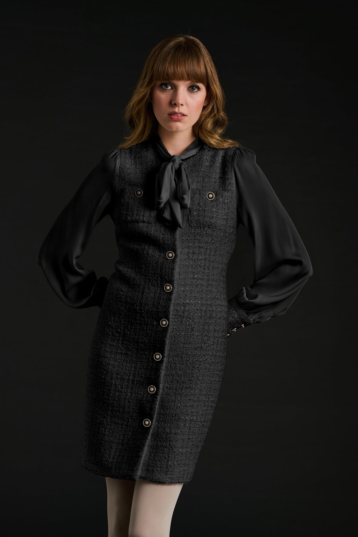 Robe lavallière en tweed et soie
