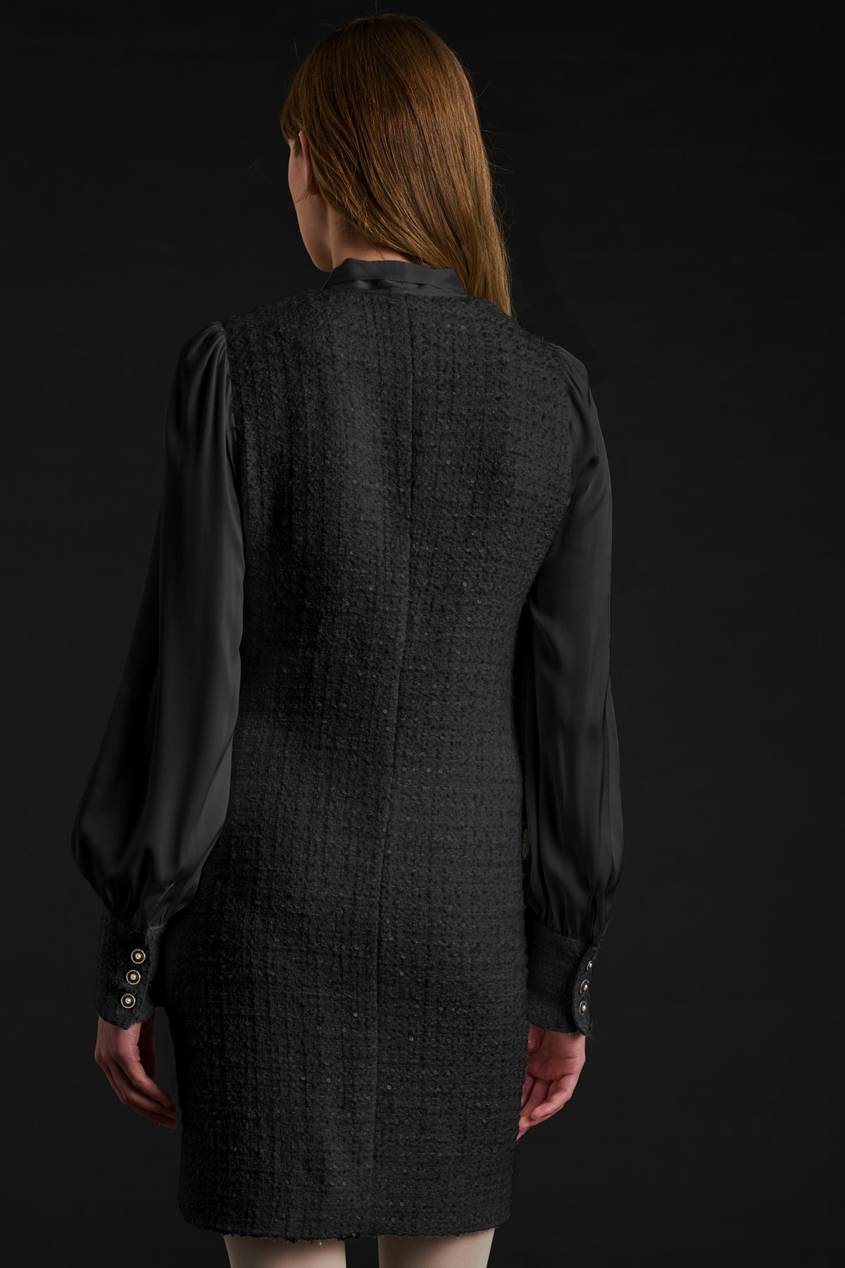 Robe lavallière en tweed et soie