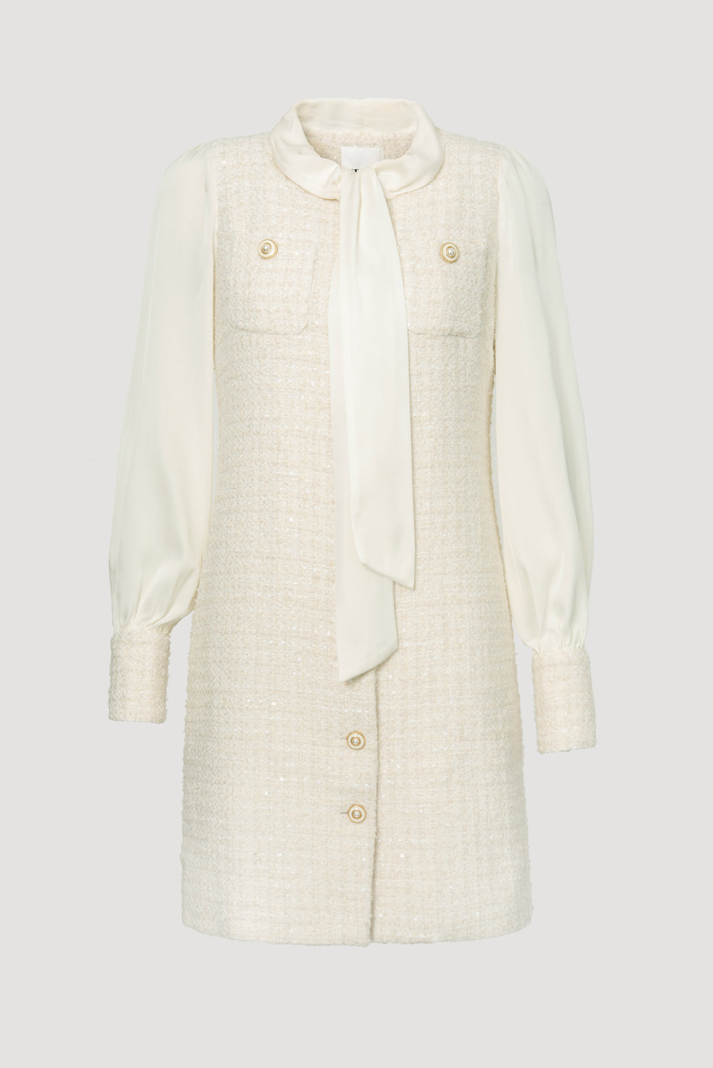 Tweed and silk pussy bow dress