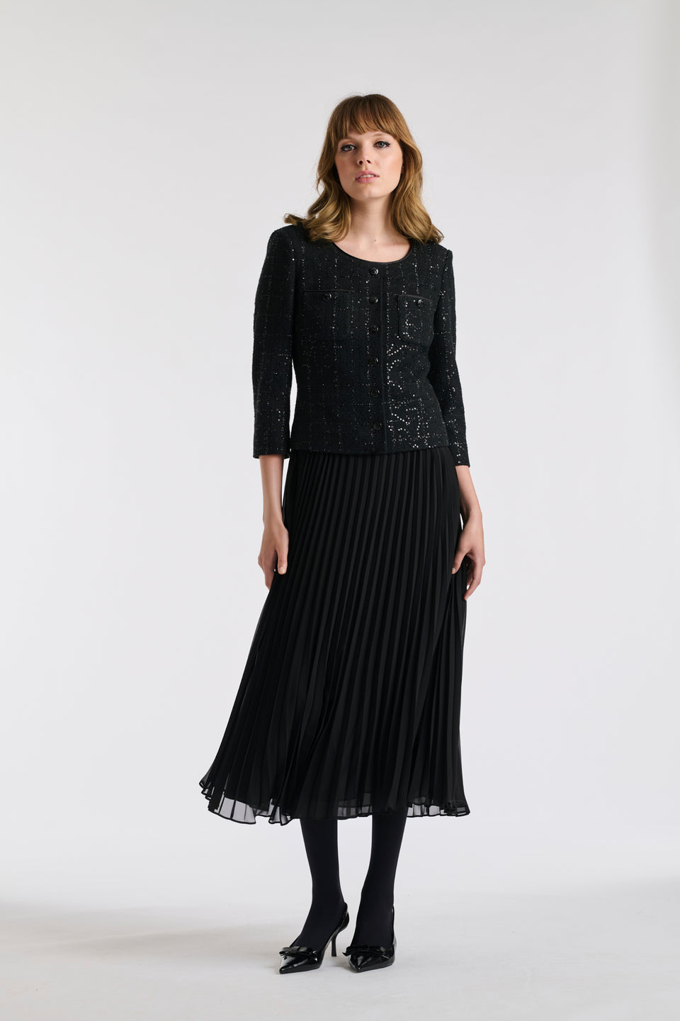 Robe longue bimatière plissé