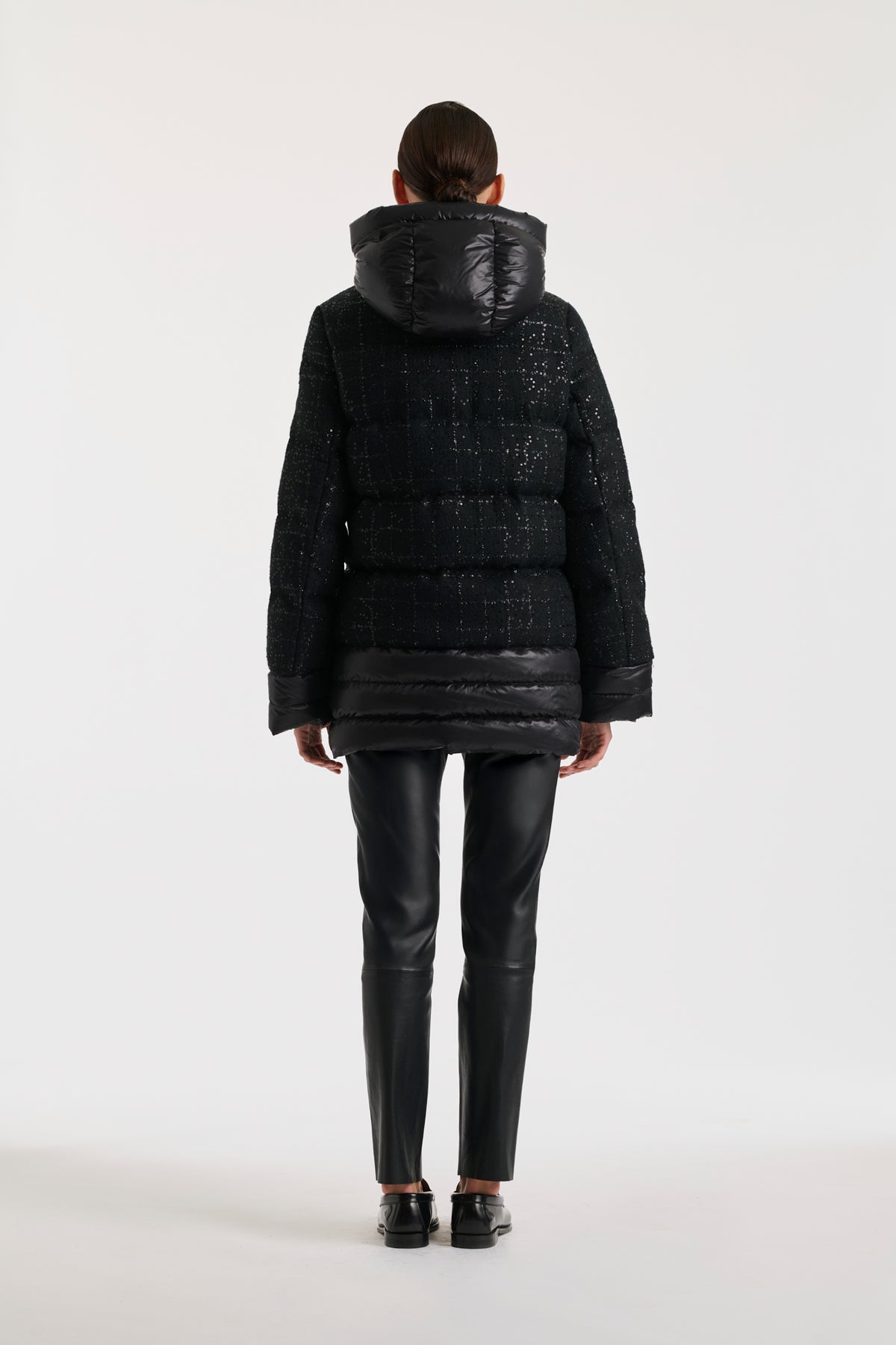 Tweed and nylon down jacket