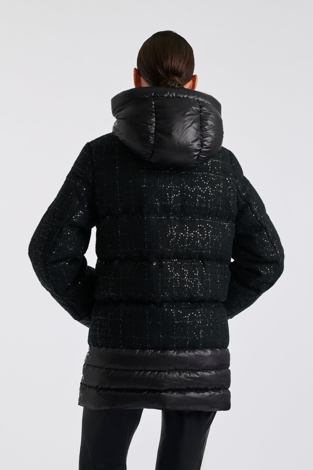 Tweed and nylon down jacket