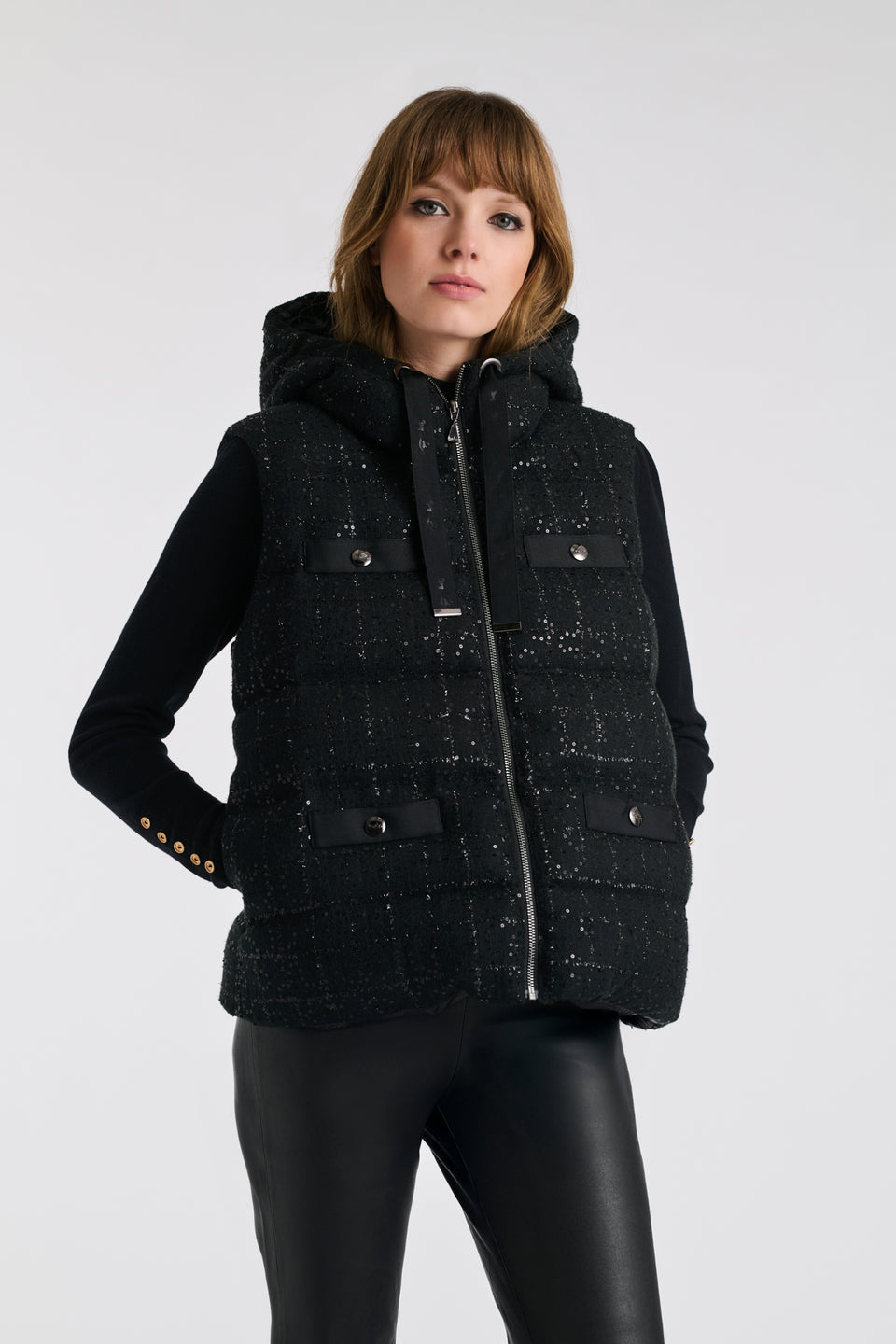 Doudoune sans manche en tweed