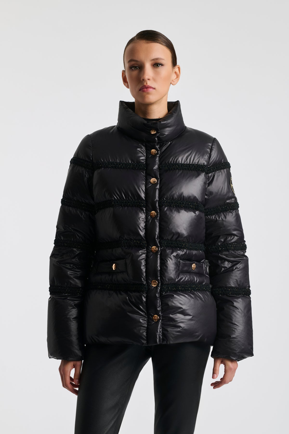 Black and gold down jacket