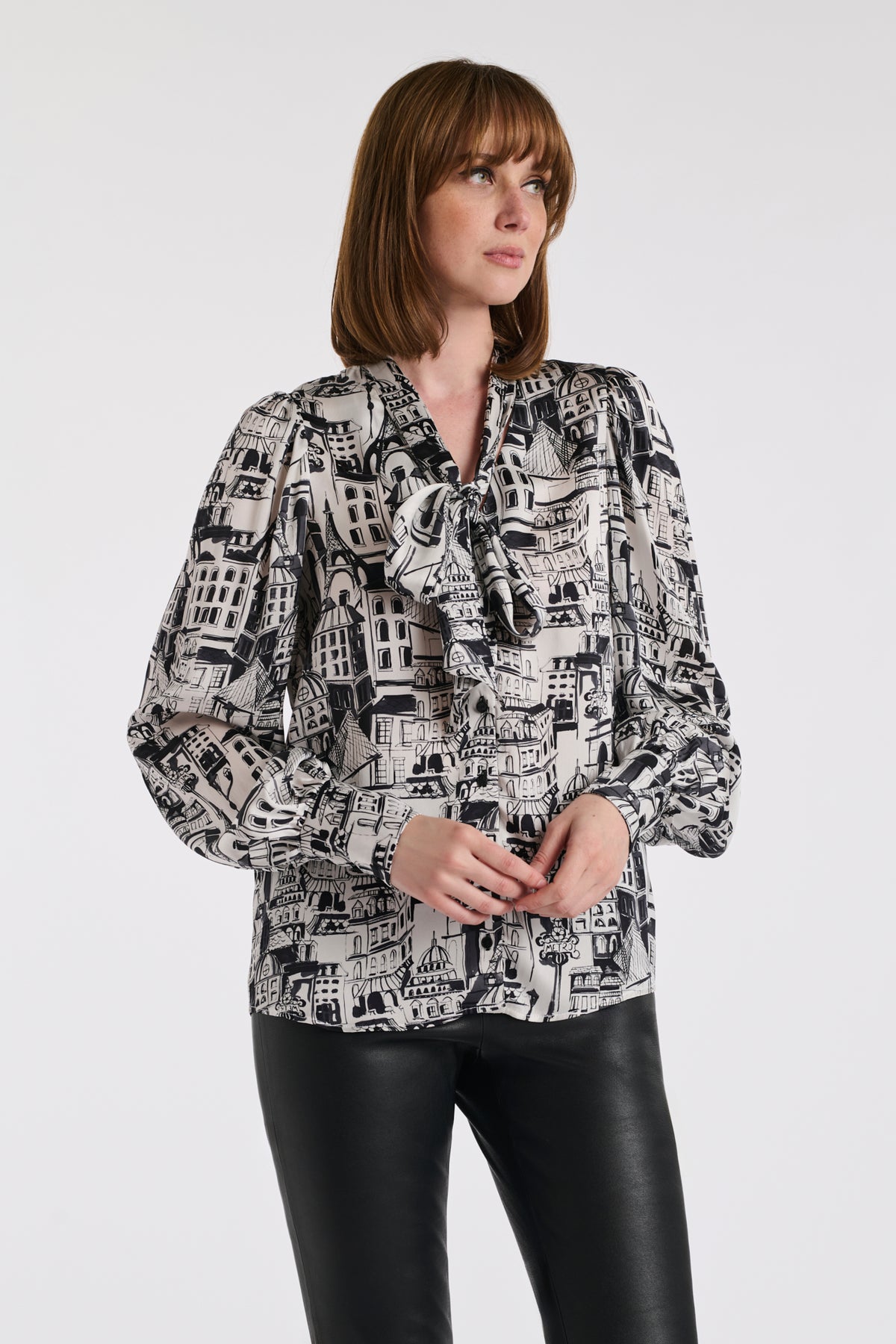 Paris print silk blouse