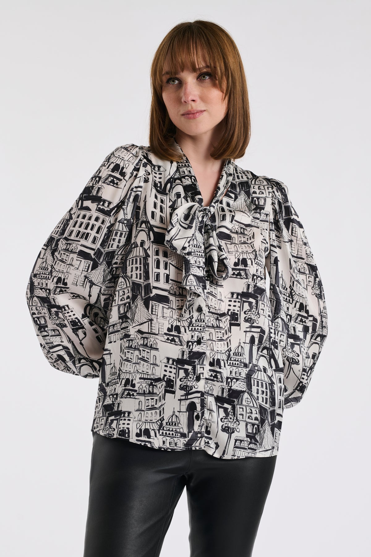 Paris print silk blouse
