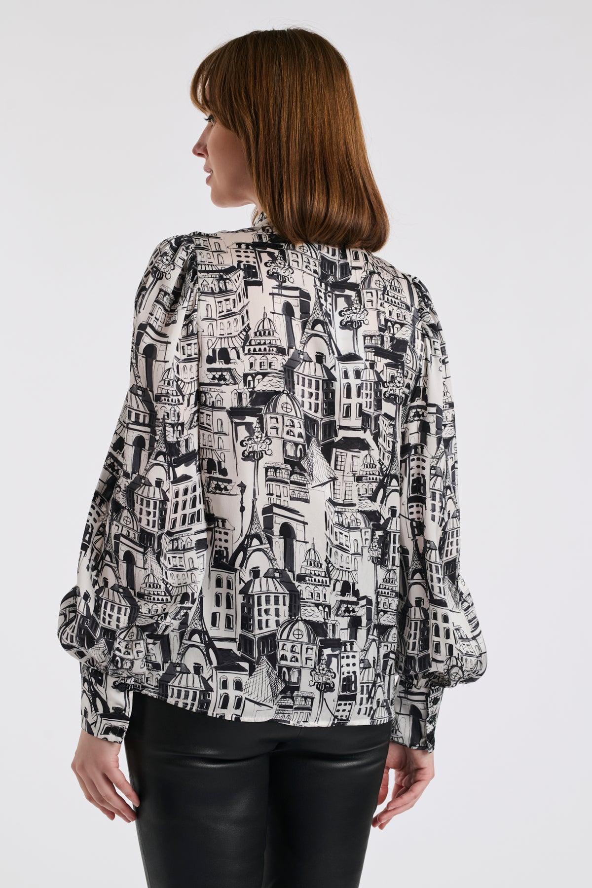 Paris print silk blouse