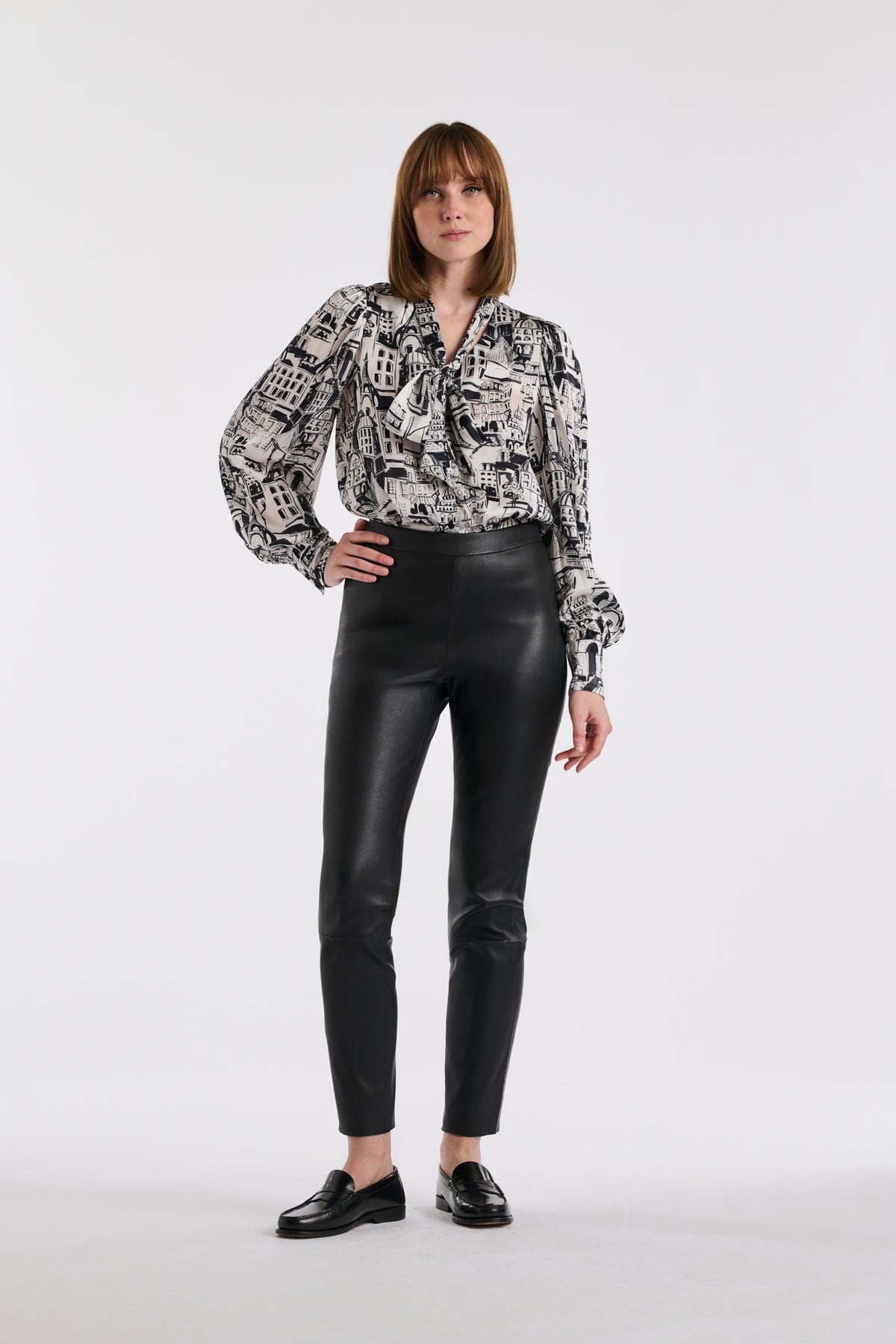 Paris print silk blouse