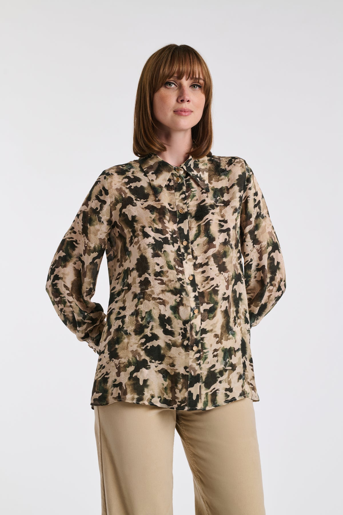 Camouflage print silk shirt