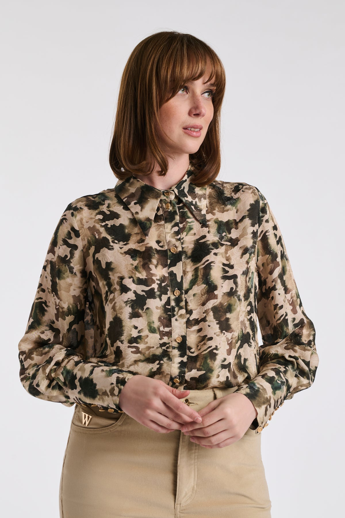 Camouflage print silk shirt