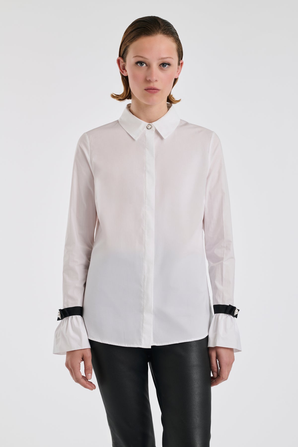 Poplin shirt with grosgrain details