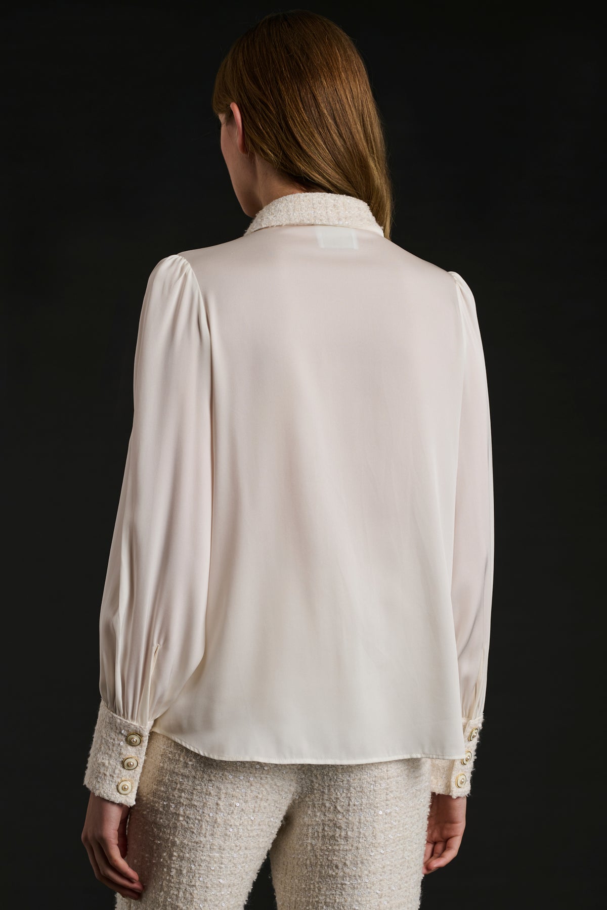 Bi-material silk and tweed shirt