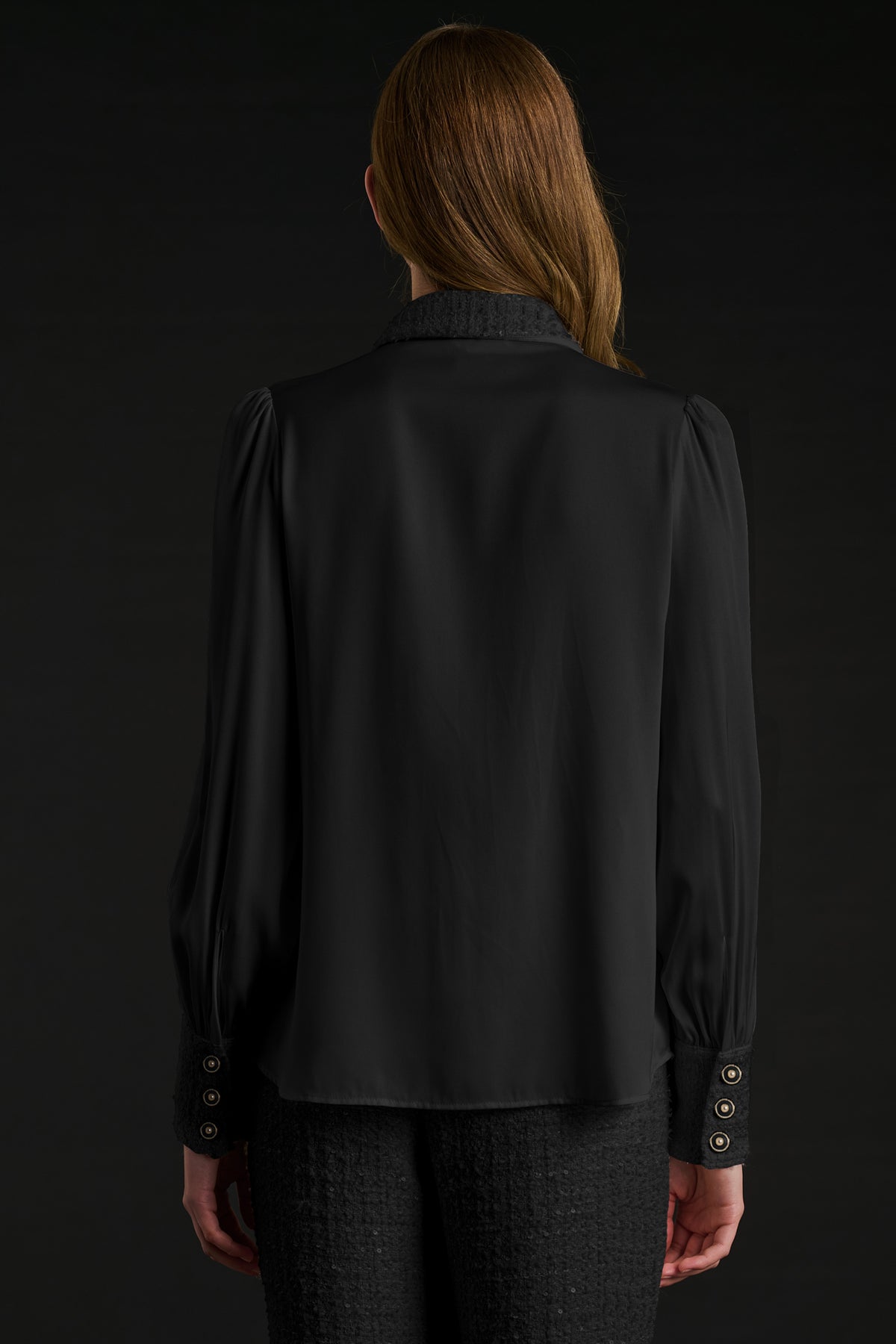 Chemise bimatière en soie et tweed