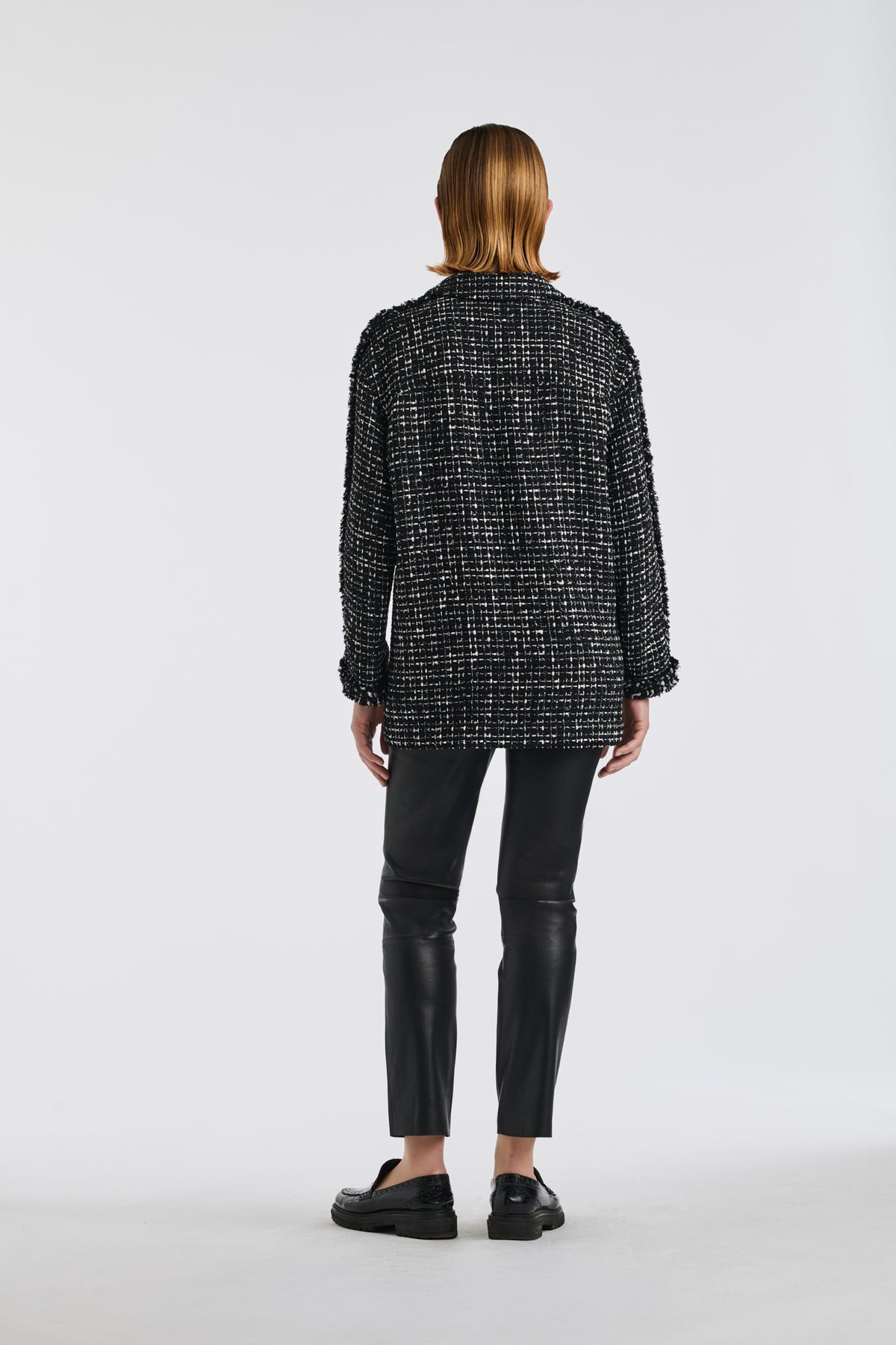 Two-tone fringed tweed overshirt