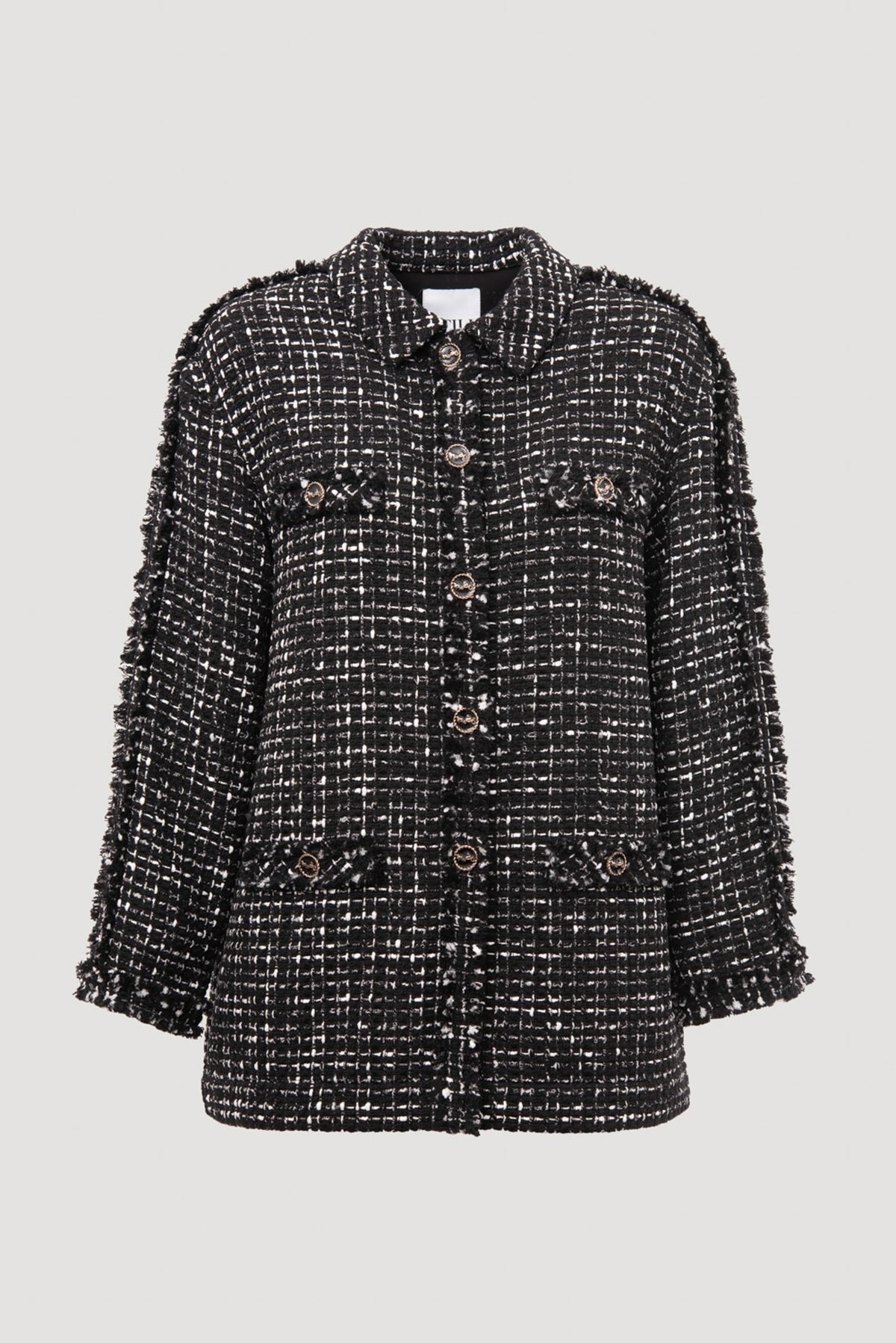 Two-tone fringed tweed overshirt