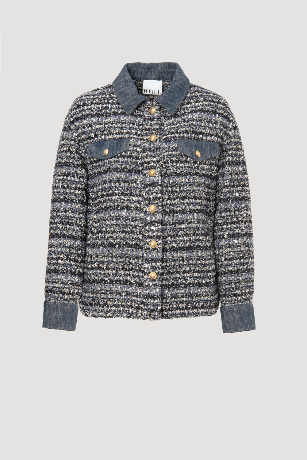 Tweed and denim overshirt