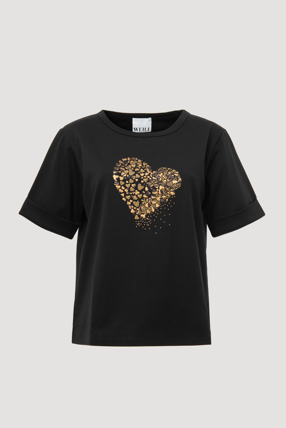 T-shirt with heart in rhinestones and studs