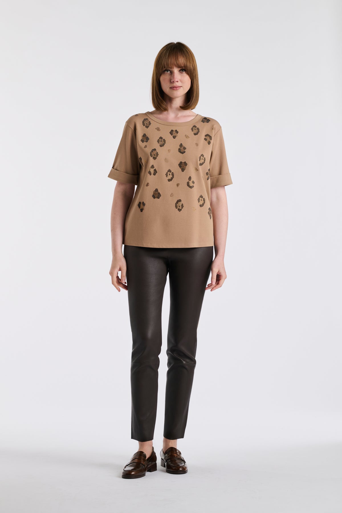 Studded animal skin-effect T-shirt