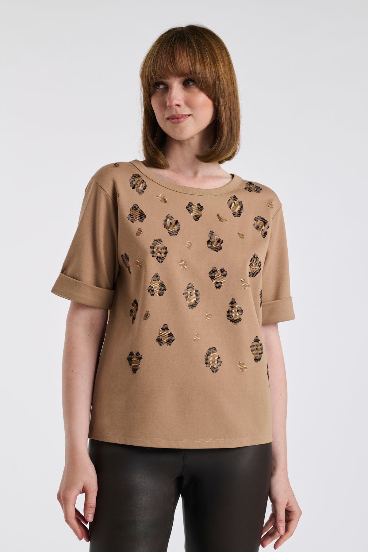 Studded animal skin-effect T-shirt