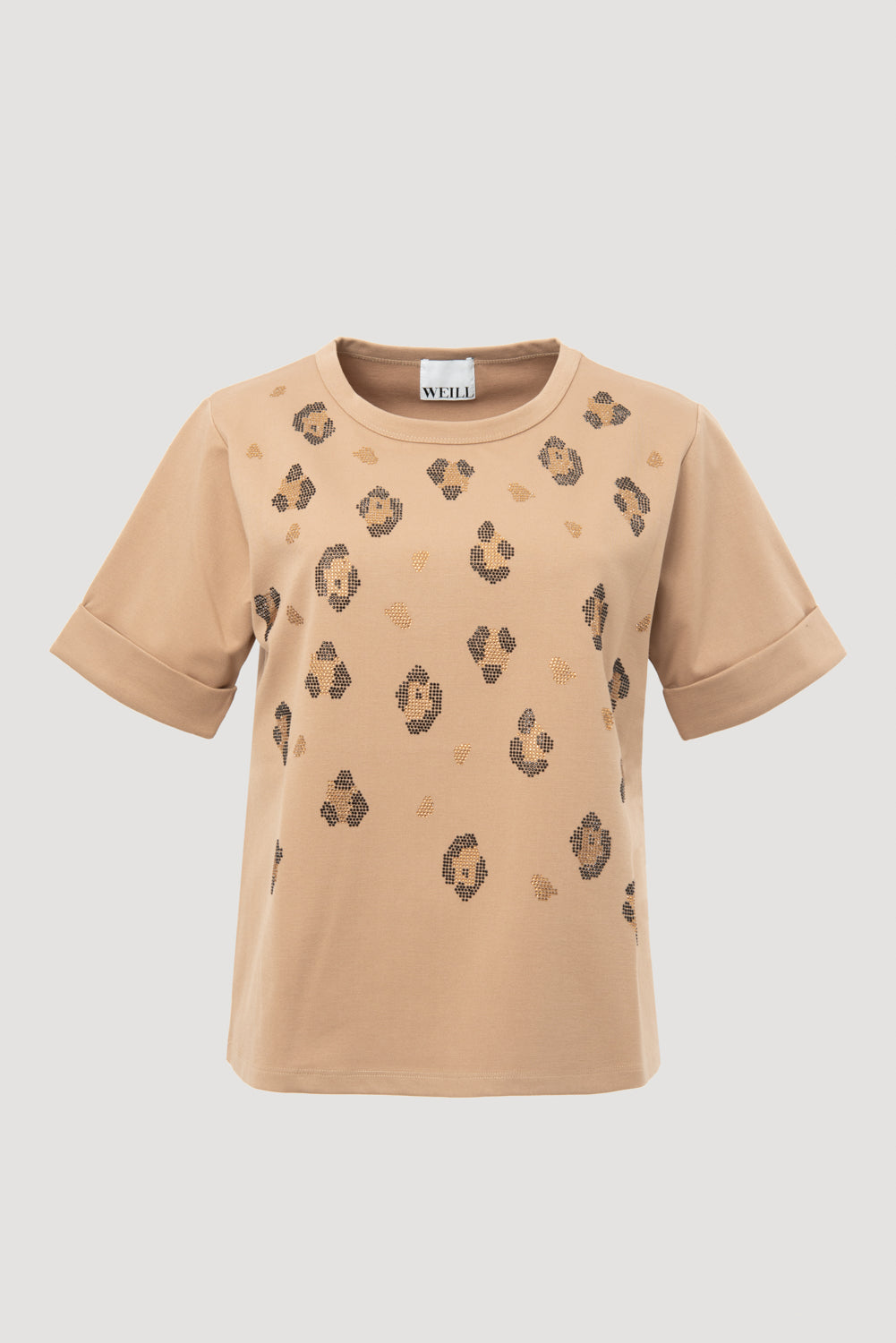 Studded animal skin-effect T-shirt