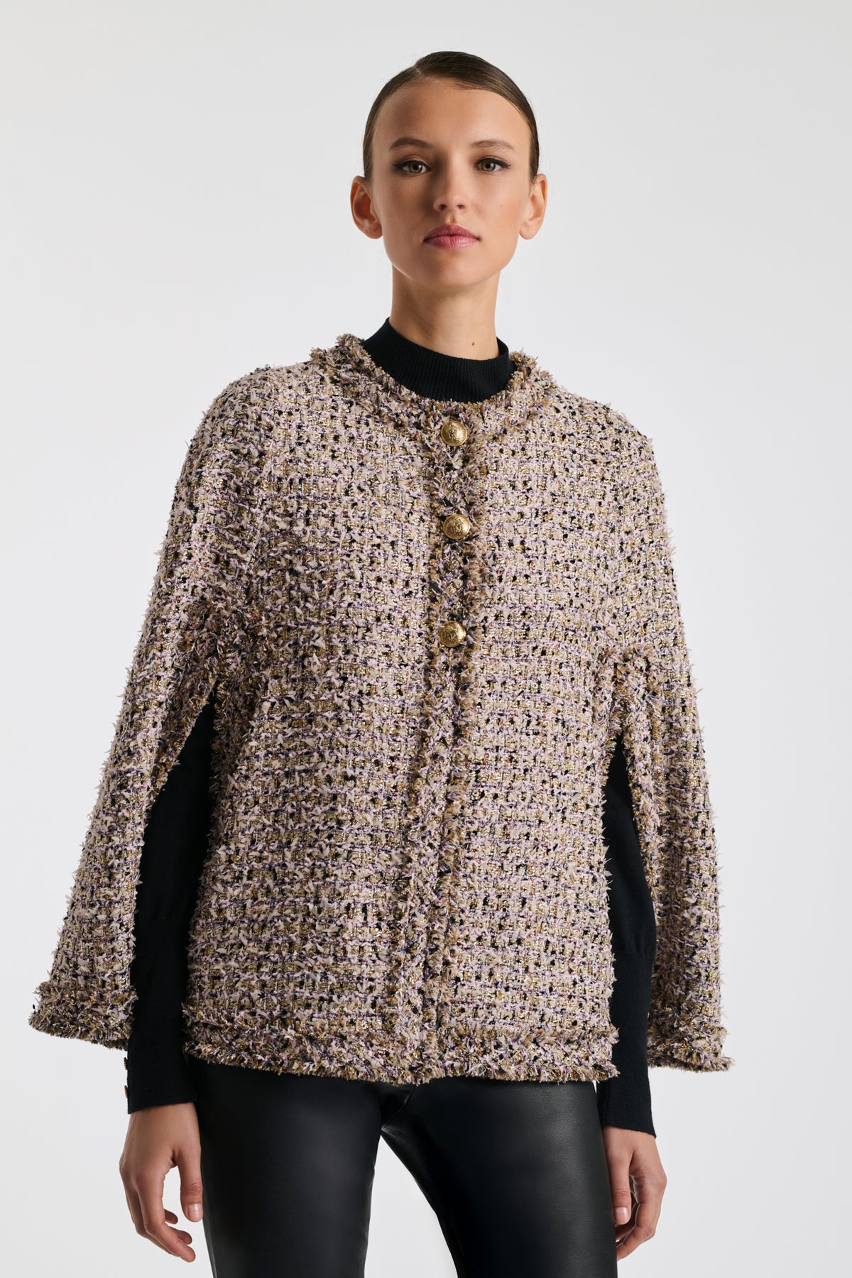 Iridescent tweed cape