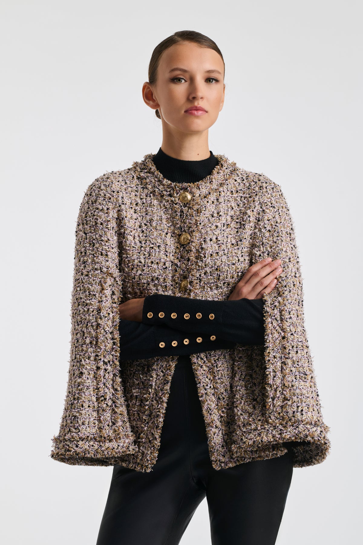 Iridescent tweed cape