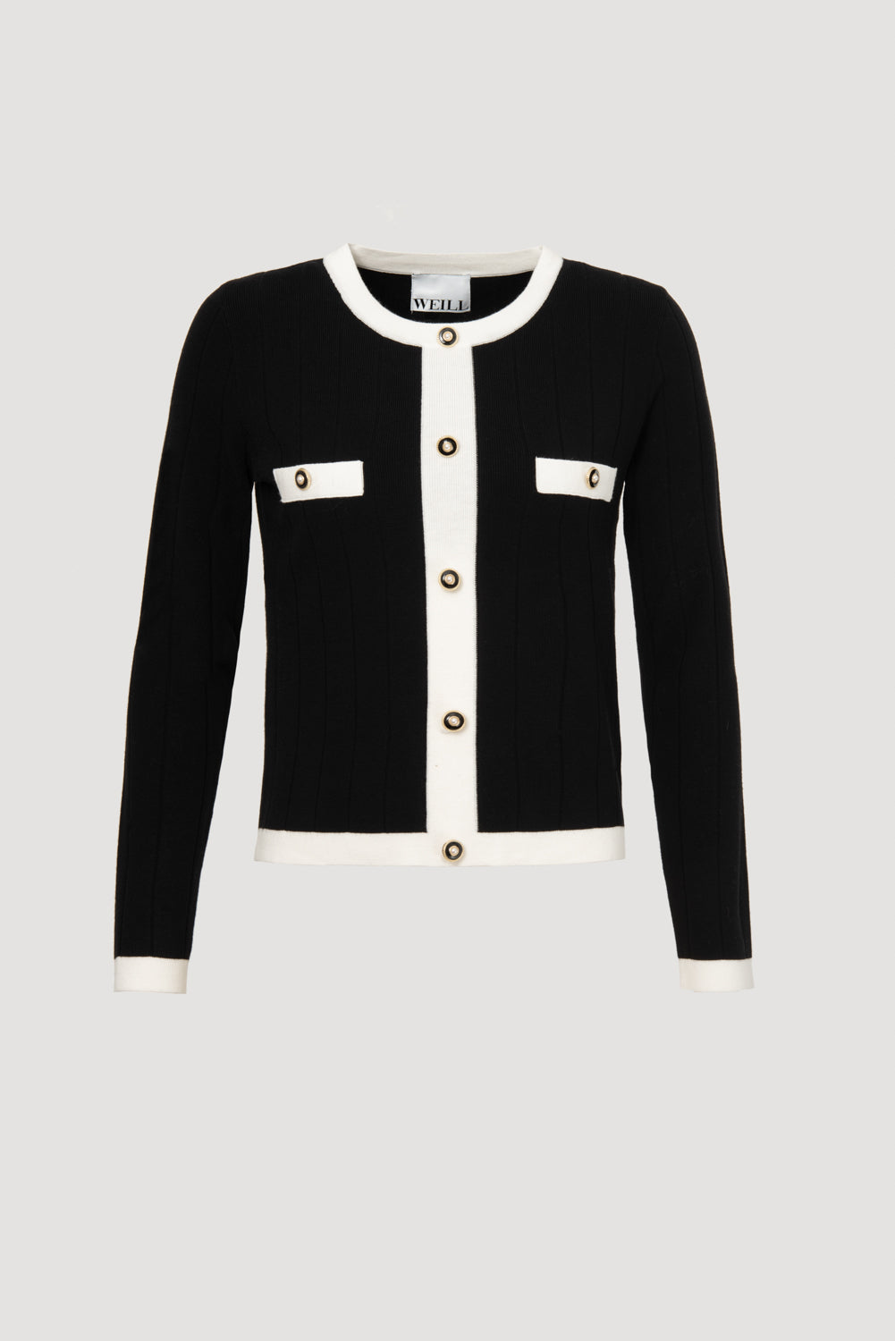 Two-tone jumper with jewelled buttons