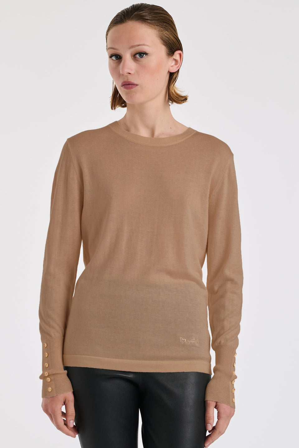 Pull col rond en soie et laine