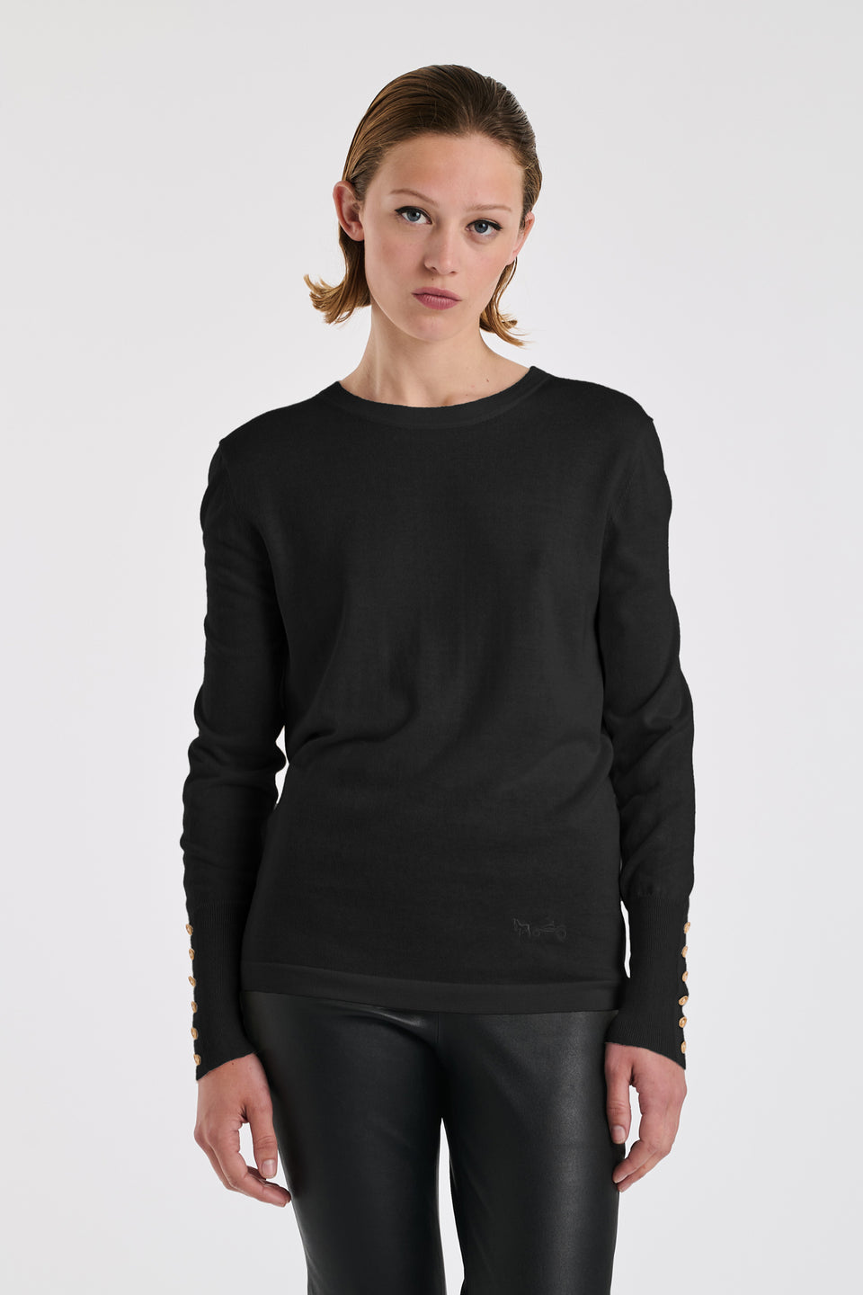 Pull col rond en soie et laine