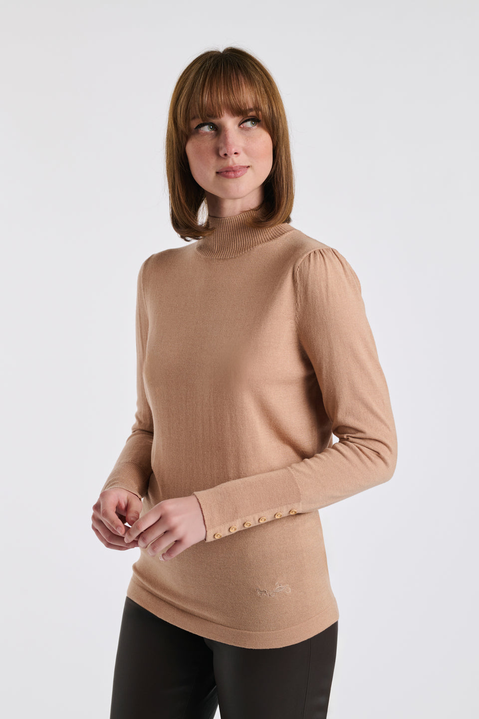 Pull col montant en soie et laine