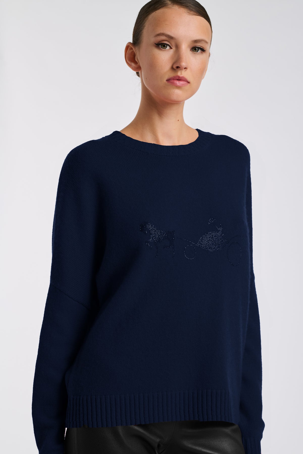 Cashmere jumper with rhinestone logo