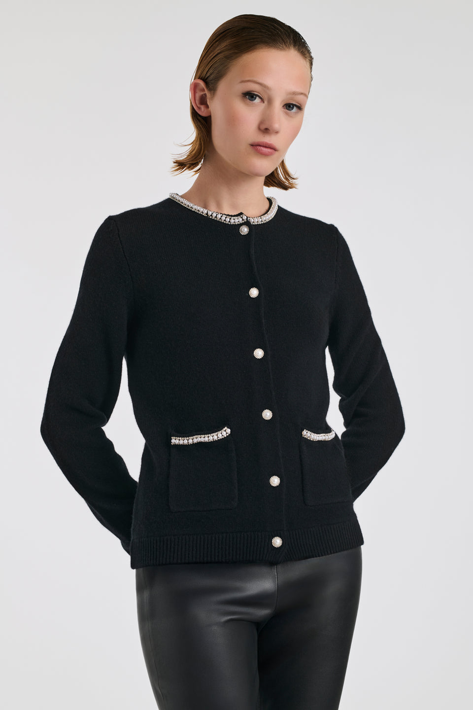 Cardigan à col perles et strass