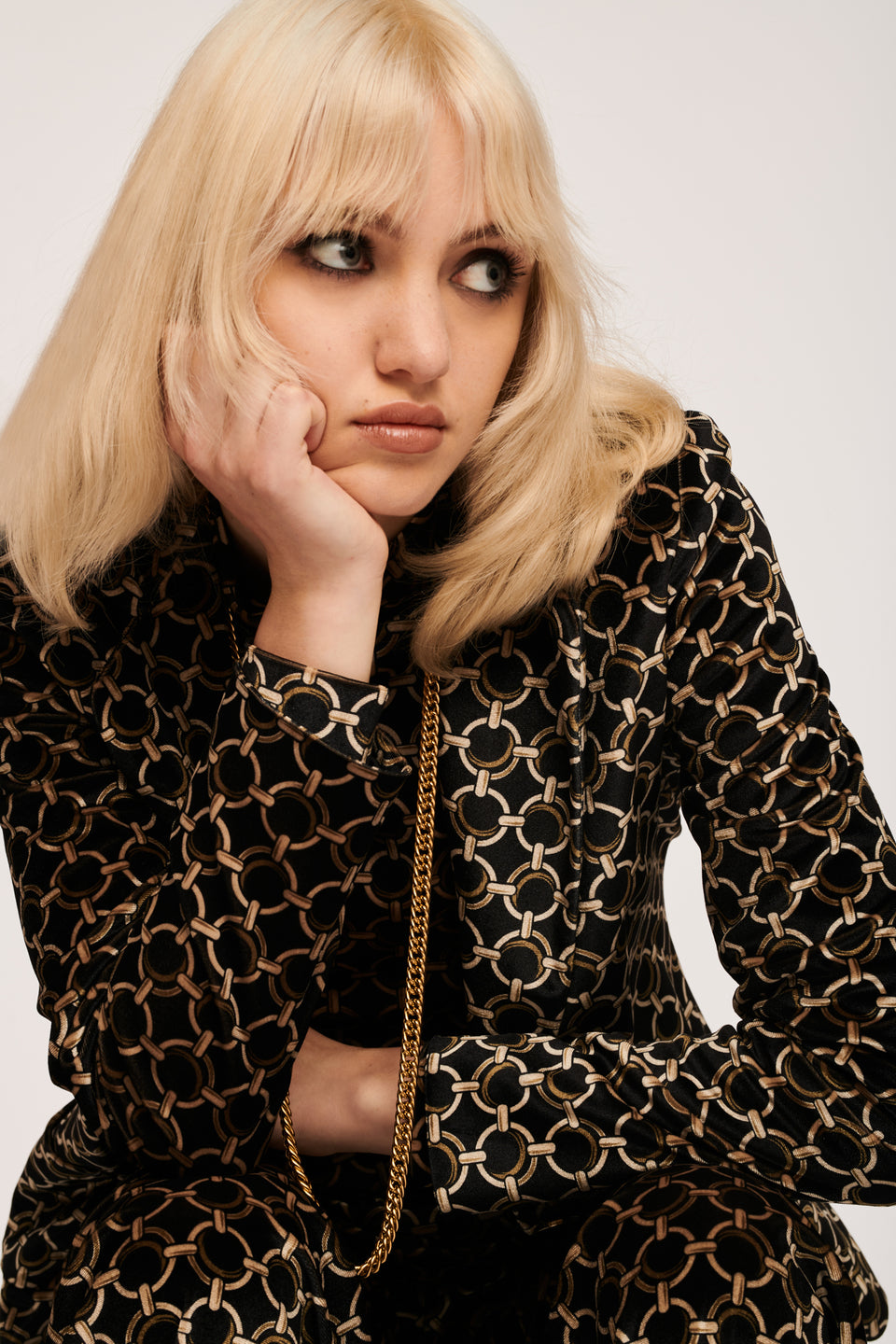 Veste blazer en velours imprimé chaîne
