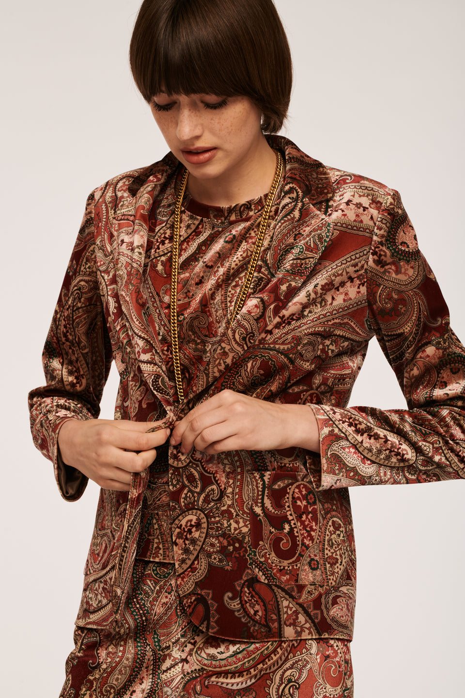 Veste blazer en velours imprimé cachemire