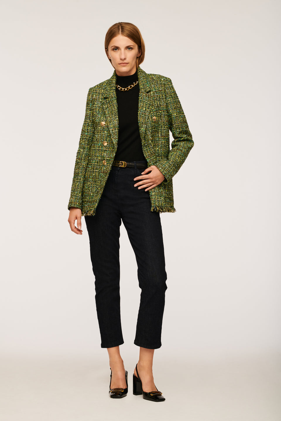 Blazer en tweed frangé
