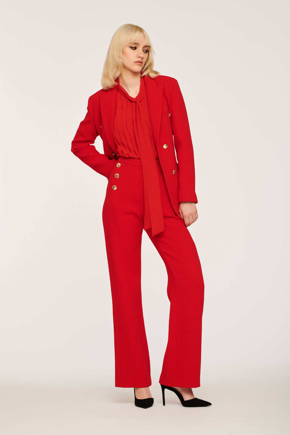 Pantalon large en crêpe de laine