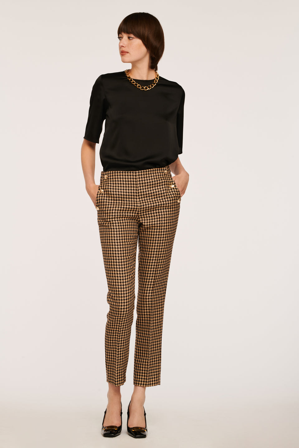 Pantalon droit pied-de-poule