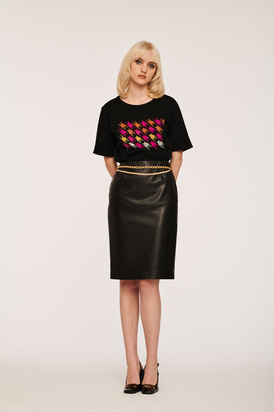 T-shirt effet pied-de-poule