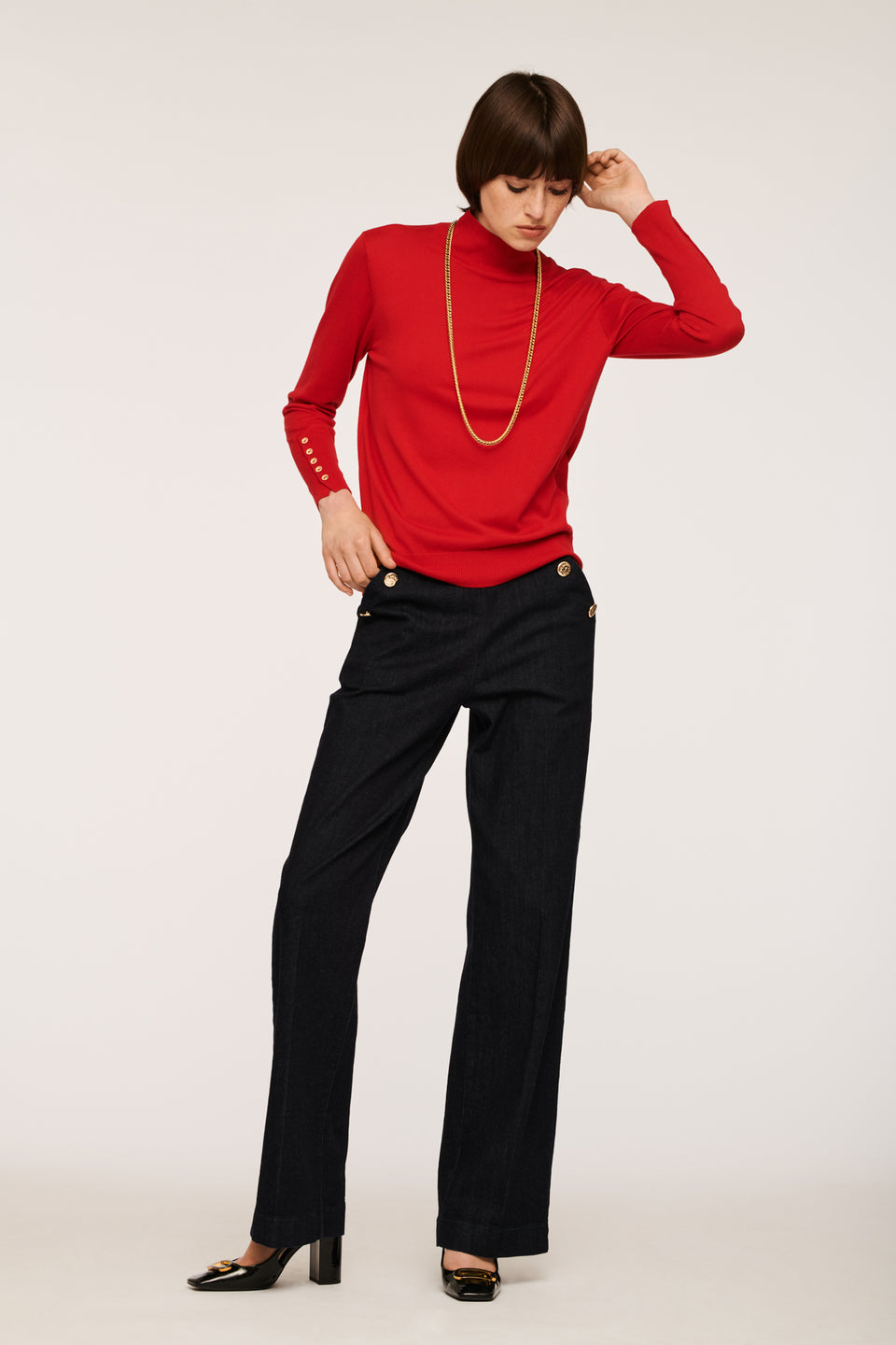 Pull col montant en soie et cachemire