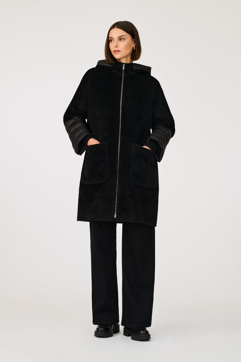 Manteau bi-matière avec capuche