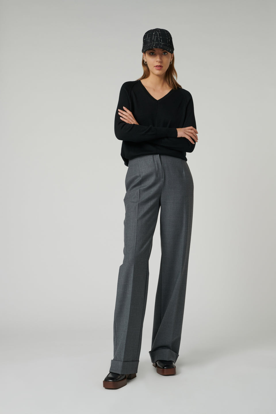 Pantalon large en laine stretch