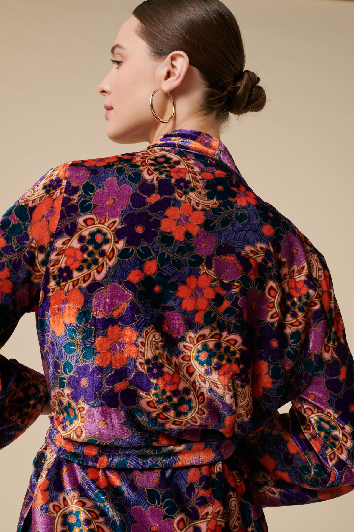 Veste kimono en velours imprimée