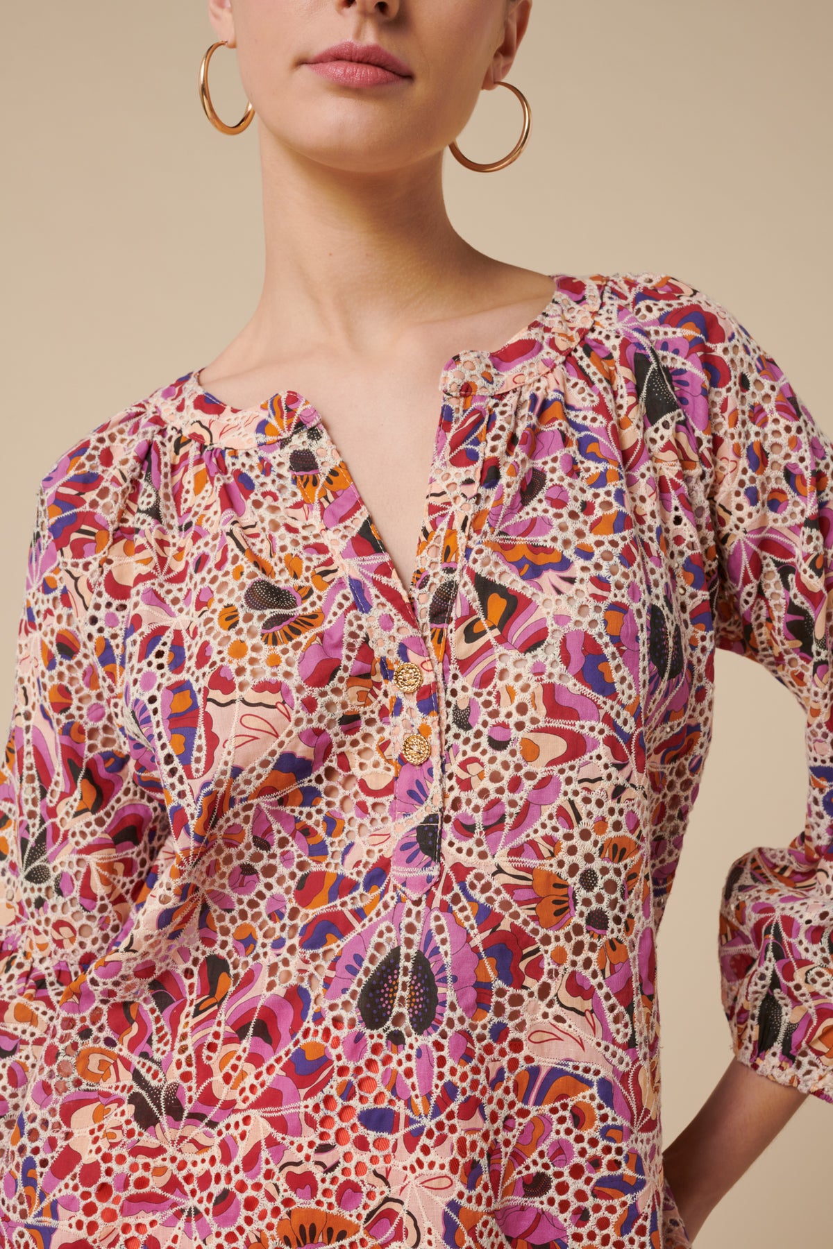 Blouse imprimée en broderie anglaise