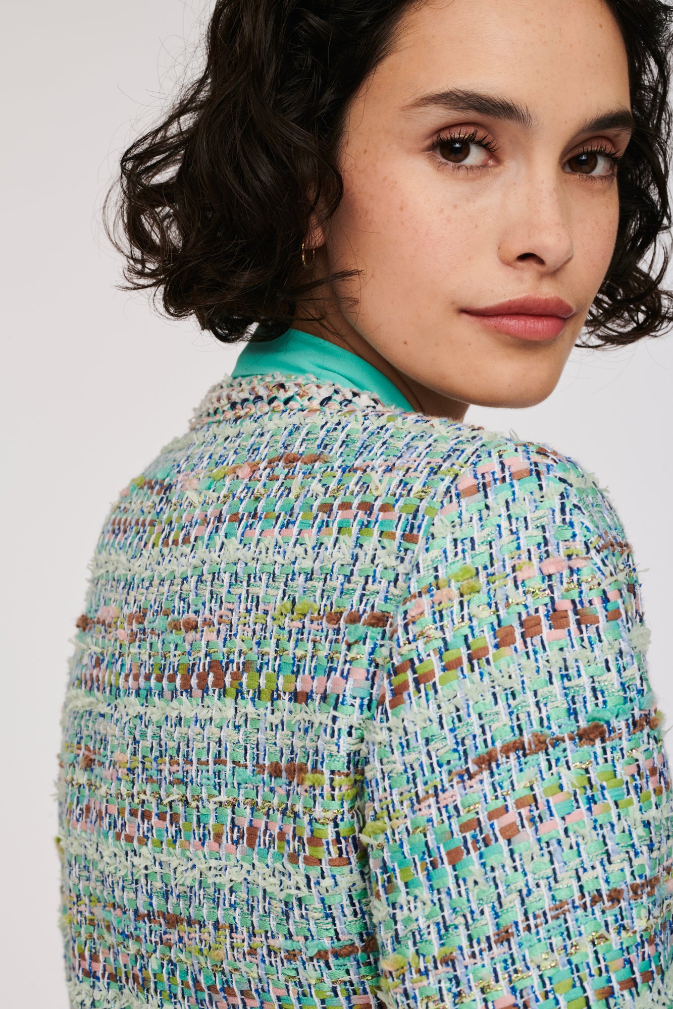 Multi-coloured pastel tweed jacket