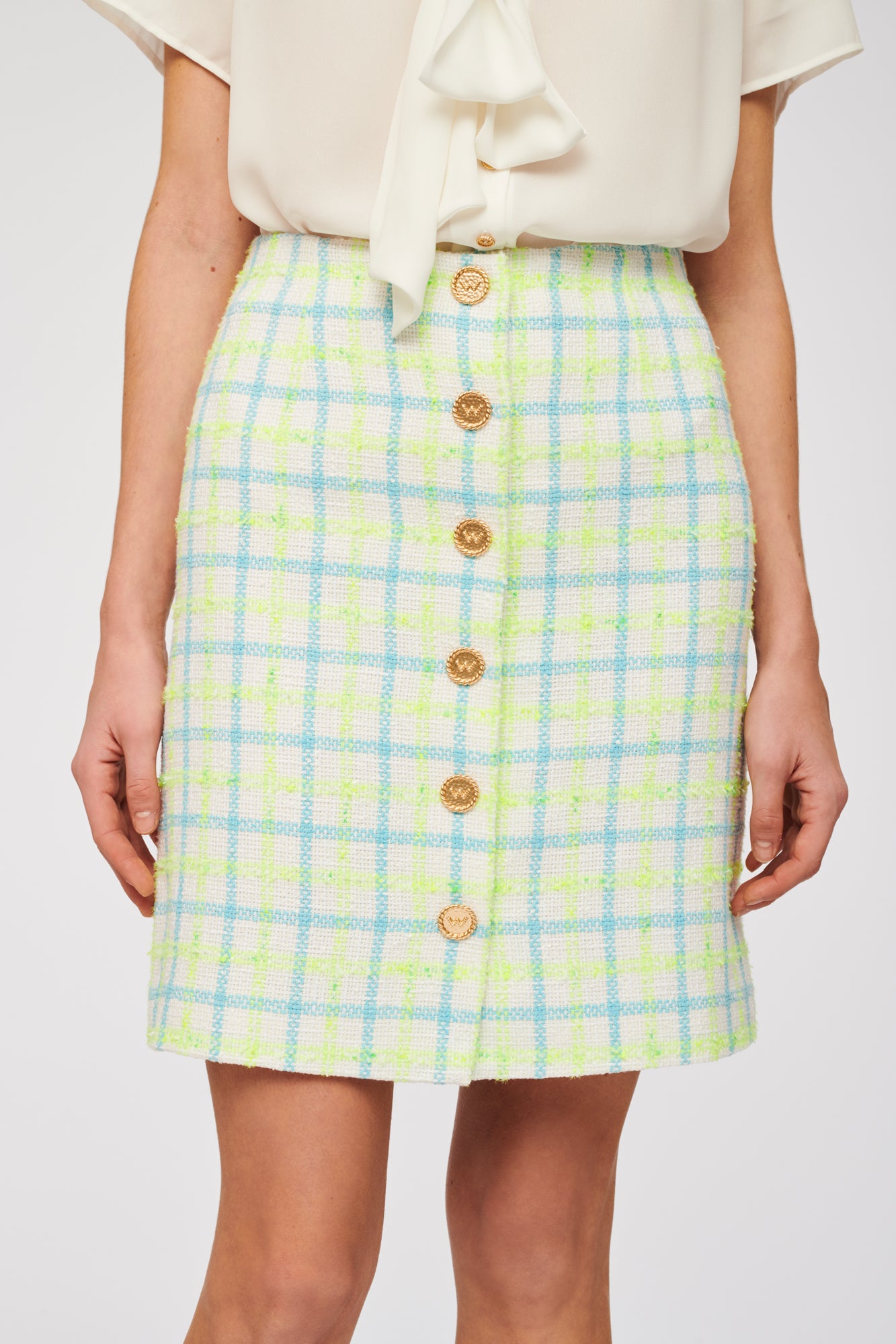 Straight-fit checked tweed skirt
